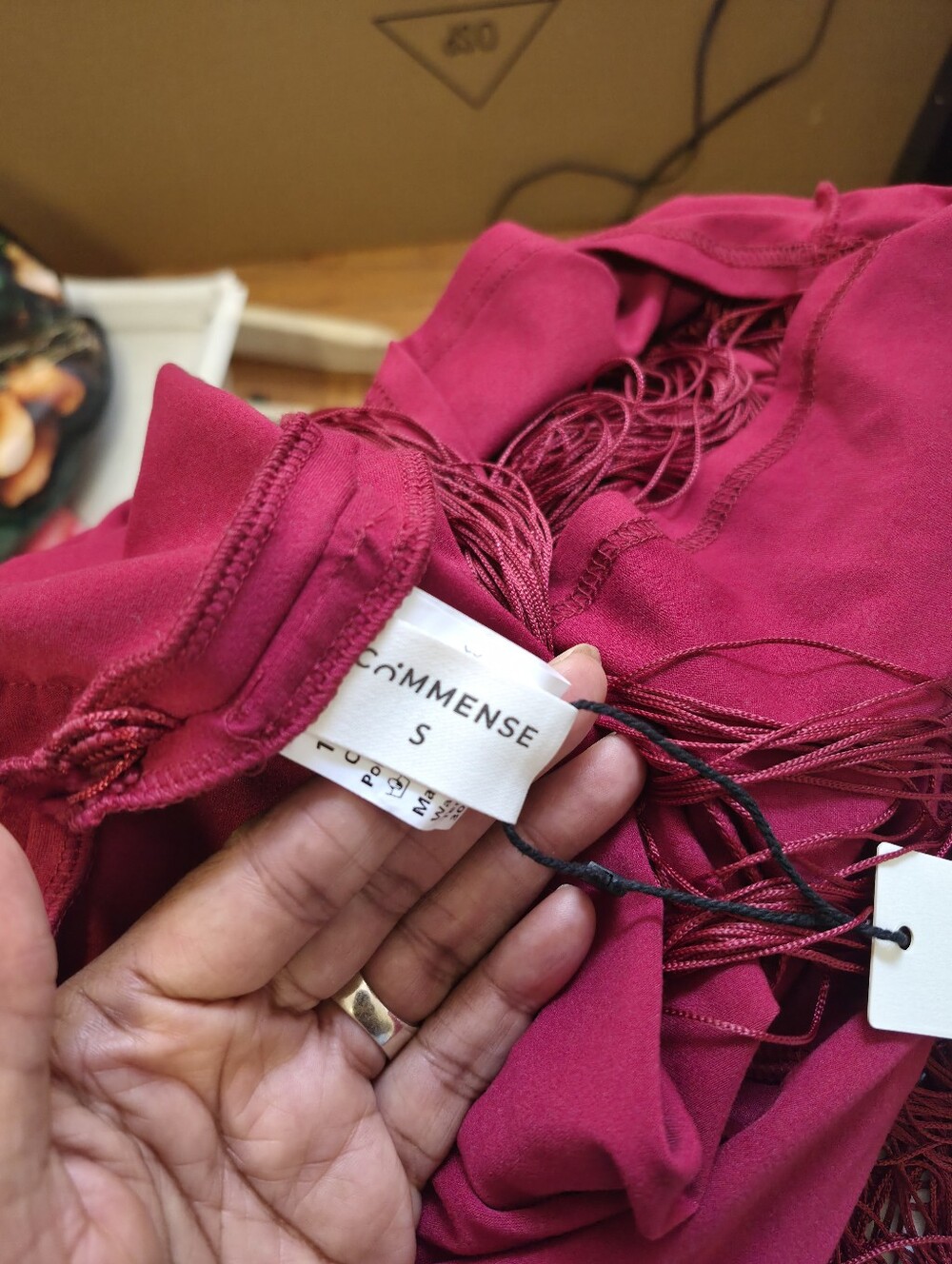NWT- Commense Burgundy Fringe Midi Dress Women's Spaghetti Strap Party SIZE S - Picture 7 of 9